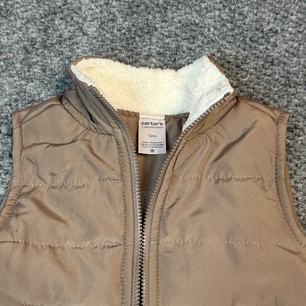 Carter's Toddler Zip-Front Puffer Vest with Fleece Collar Color -Khaki 12 months